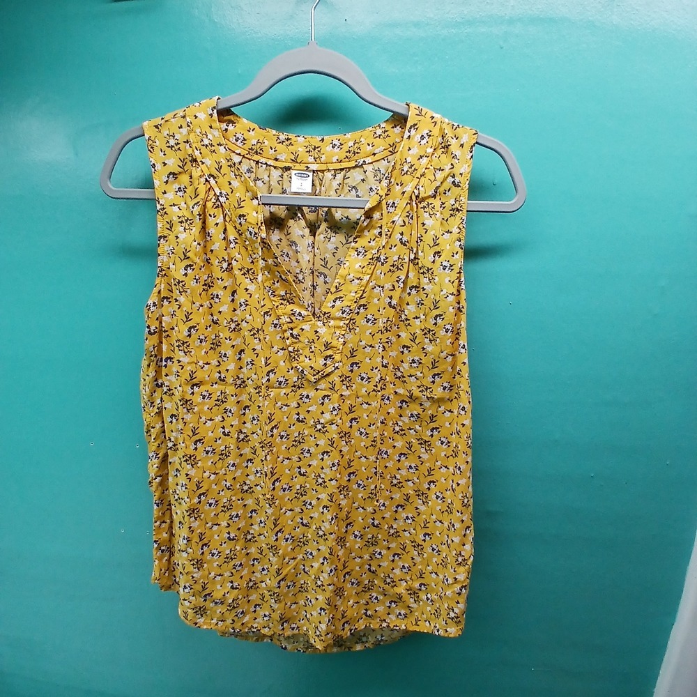 Old Navy Floral Sleeveless Blouse S Yellow Boho Cottagecore Summer Top